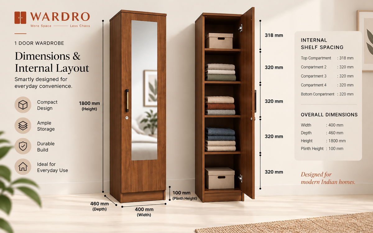 1 Door Wardrobe with mirror