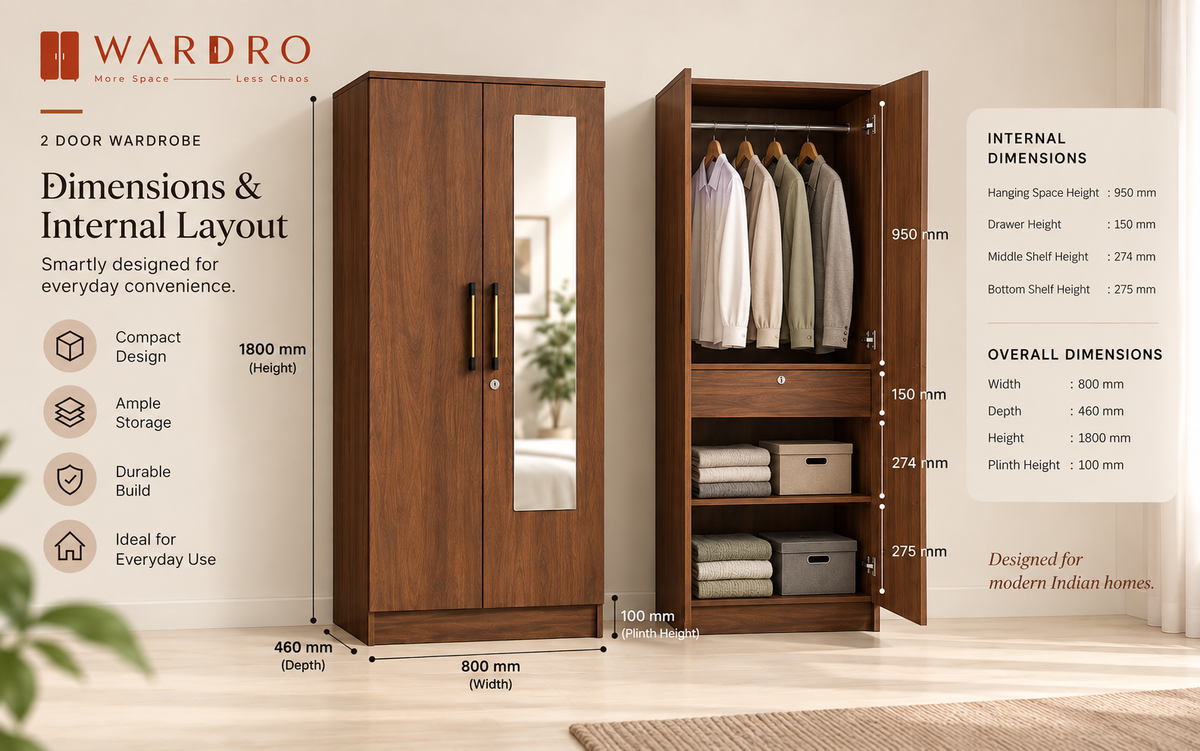 Wardro 2 Door Wardrobe with Mirror