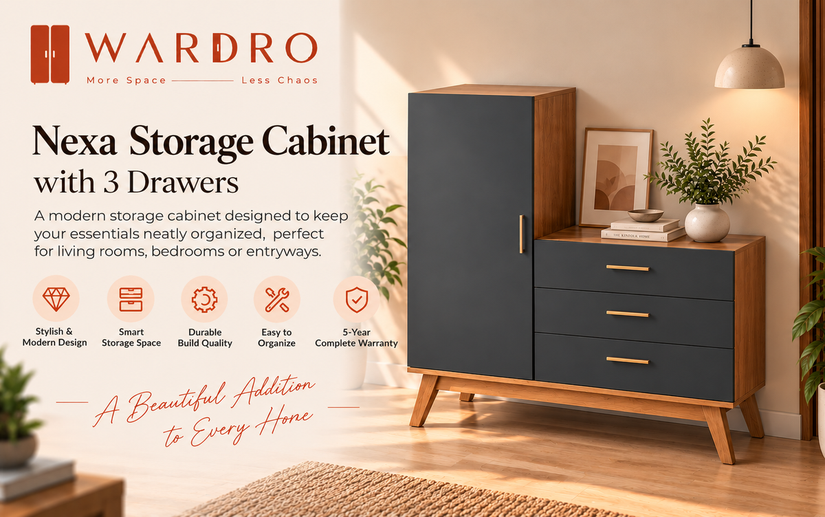 Wardro Nexa Storage Cabinet styled in a warm modern living room