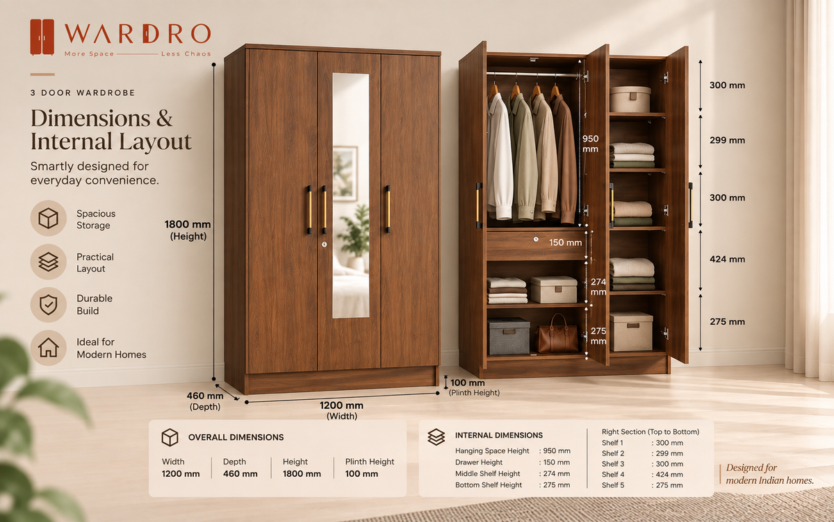 Wardro 3 Door Wardrobe Walnut 