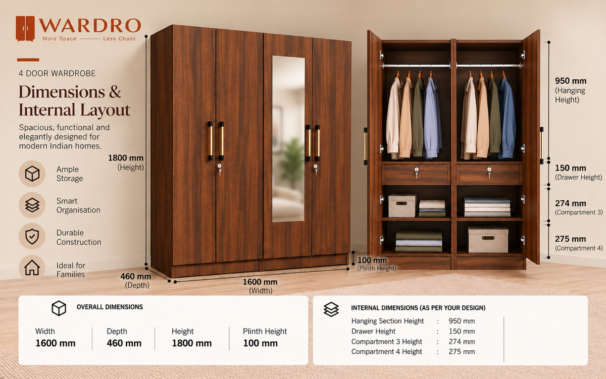 Wardro 4 Door Wardrobe Cairo Walnut