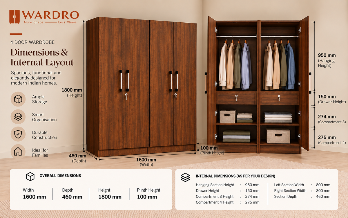 Wardro 4 Door Wardrobe no mirror