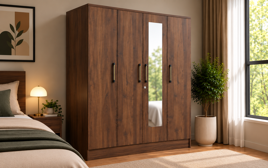 Wardro 4 Door Wardrobe Walnut