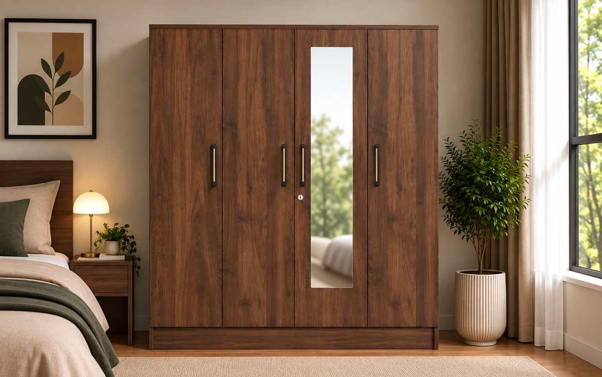 Wardro 4 Door Wardrobe Walnut 
