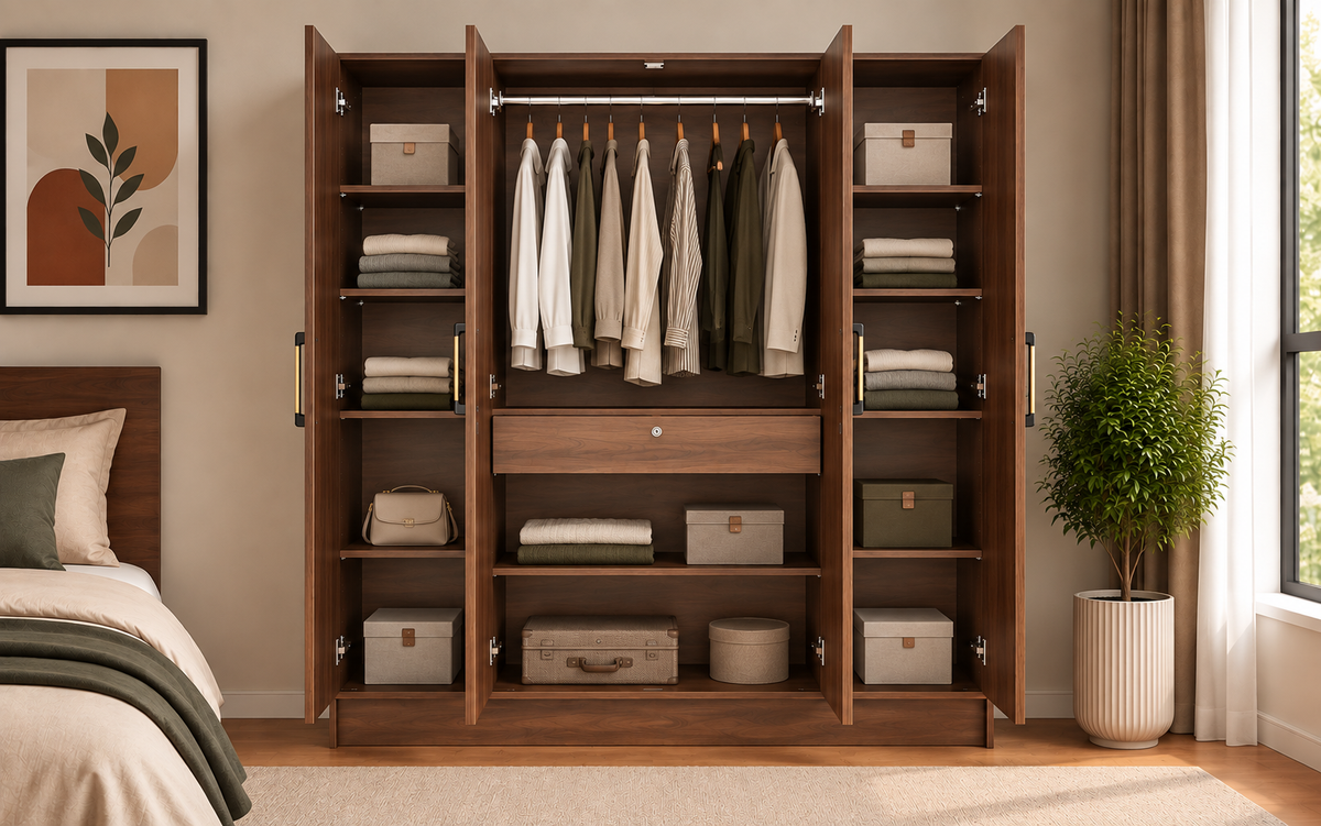 Wardro 4 Door Wardrobe Walnut 