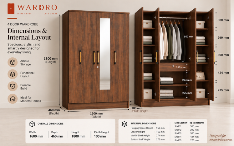 Wardro 4 Door Wardrobe Walnut 
