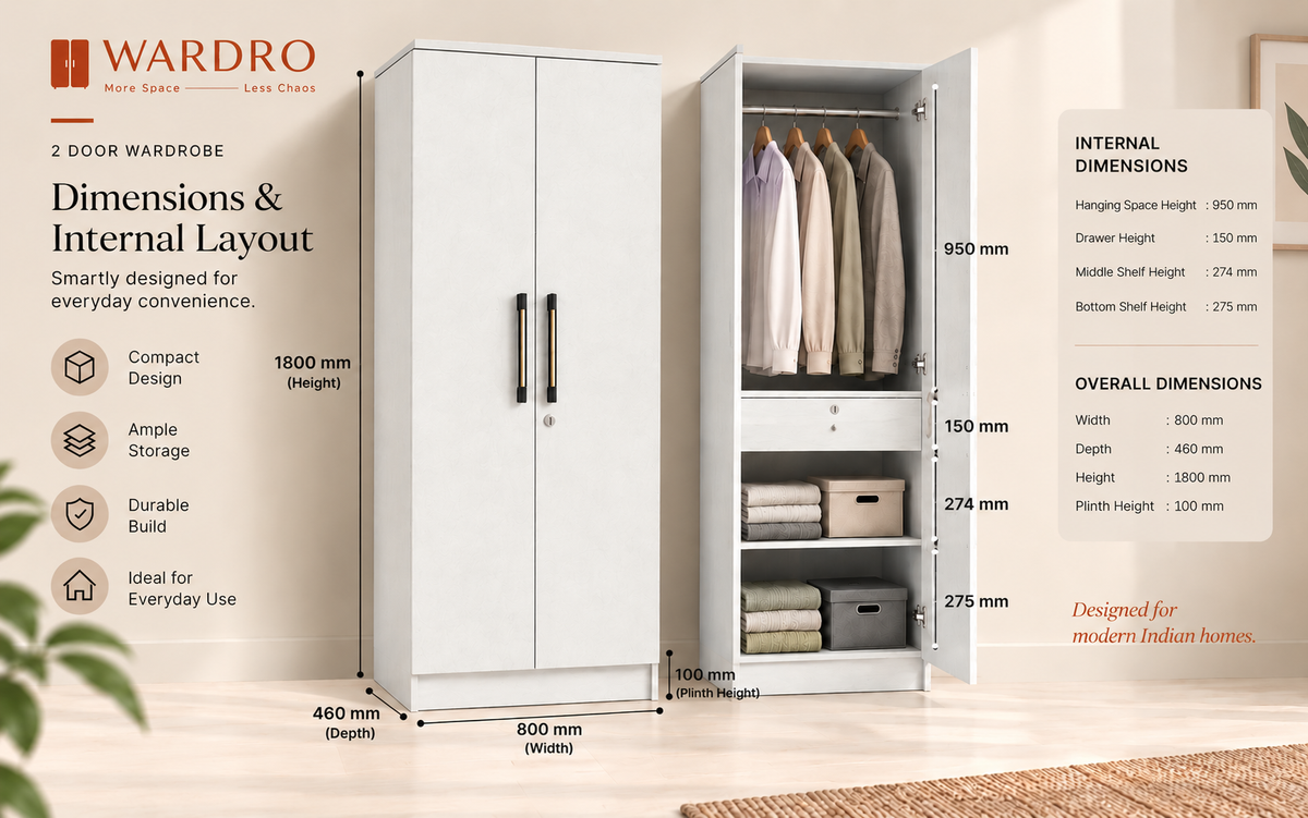 Wardro 2 Door Wardrobe White no mirror